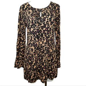 Cupio Dress Animal Print Flared Sleeve Drawstring Tie-Front Size Medium